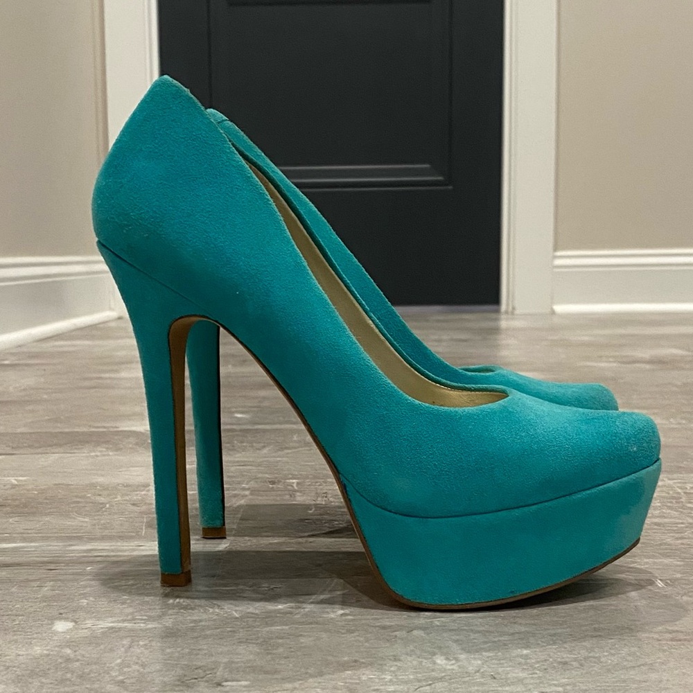 Women’s Jessica Simpson Blue Suede Platform Heels Size 8.5